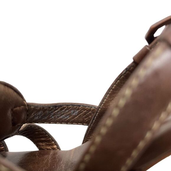 COLE HAAN Brown Chunky Stacked High Heel Genuine Leather Slingback Sandals 7.5 - Picture 14 of 16